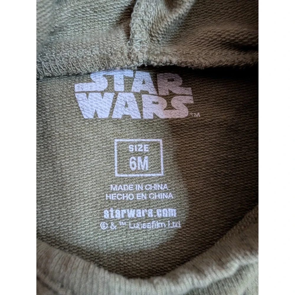 Star Wars Grogu Baby Yoda Hood Romper Olive Green 6M The Force Is Strong 3D Ears